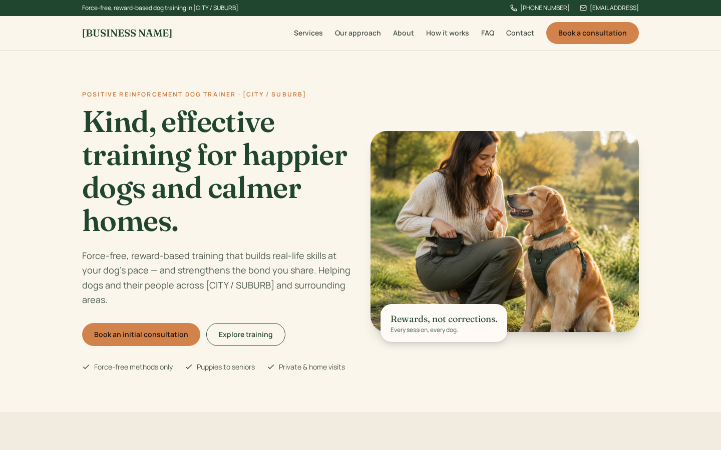 Dog Training Website live homepage preview