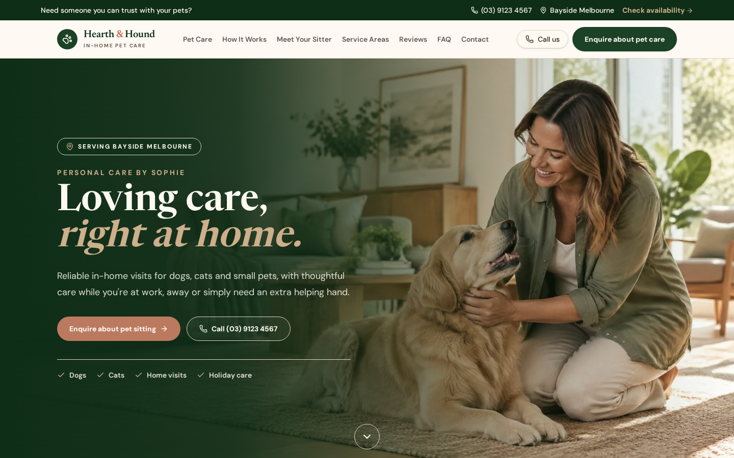 Pet Sitting Website live homepage preview