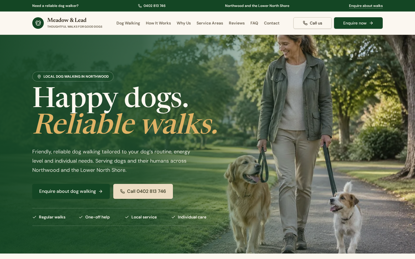 Dog Walking Website live homepage preview